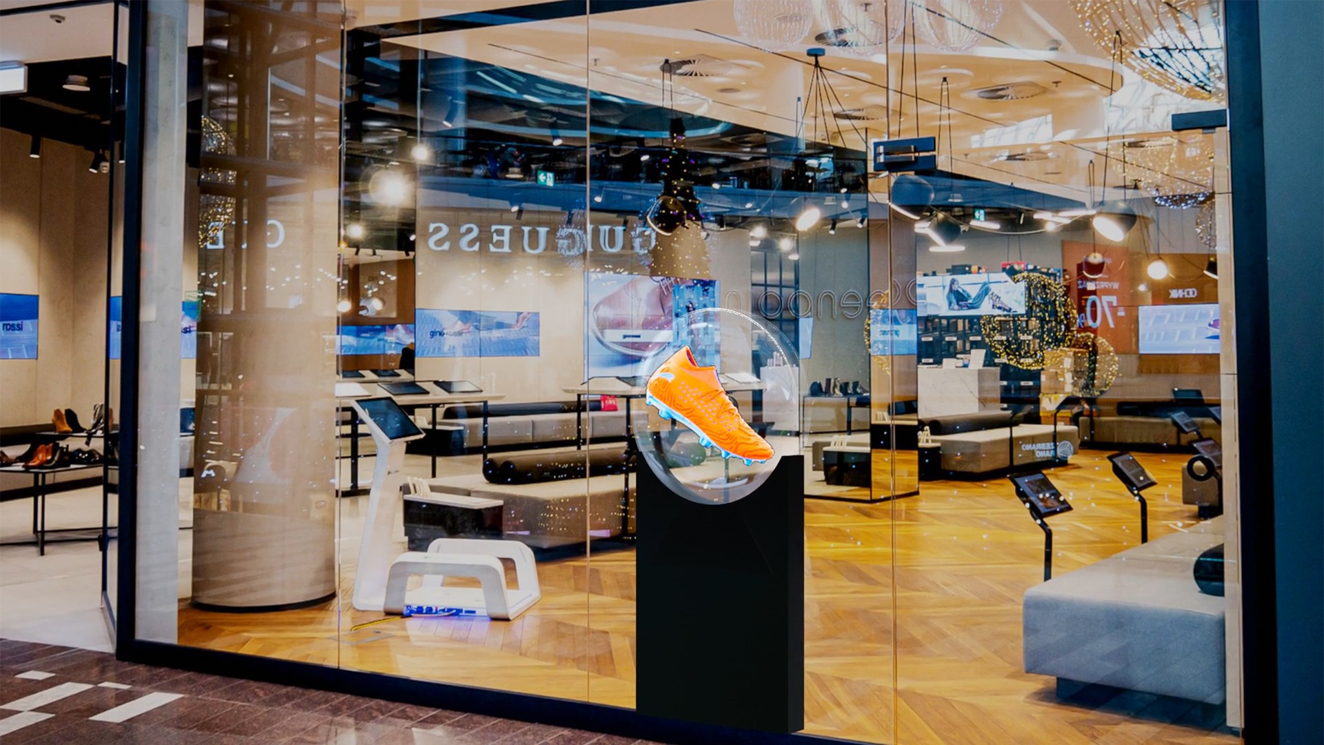 3D Hologram na witrynie sklepowej w centrum handlowym
